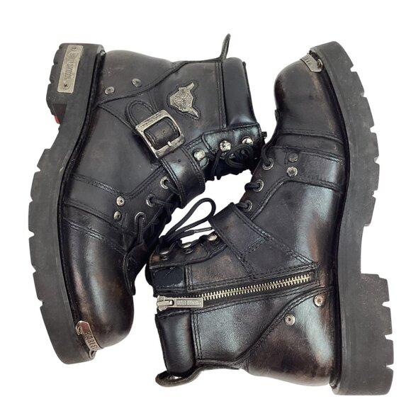 Harley-Davidson Leather Heavy Duty Motorcycle Boots Mens 9.5 Side Zip Black - Picture 3 of 14